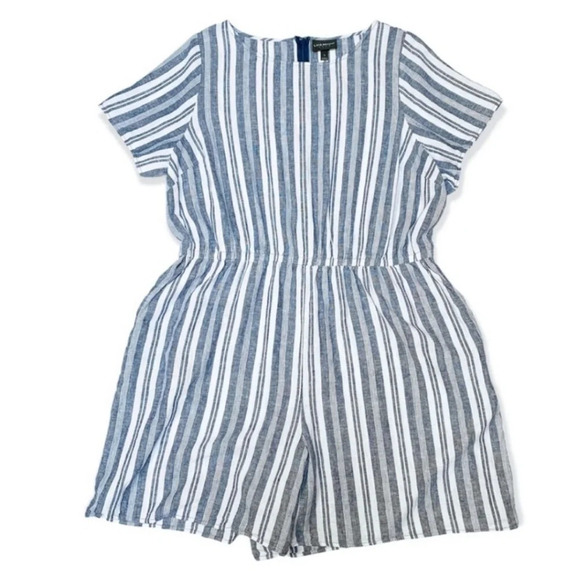 Lane Bryant Pants - LANE BRYANT Beachy Boho Linen Blend Striped Pockets Shorts Romper